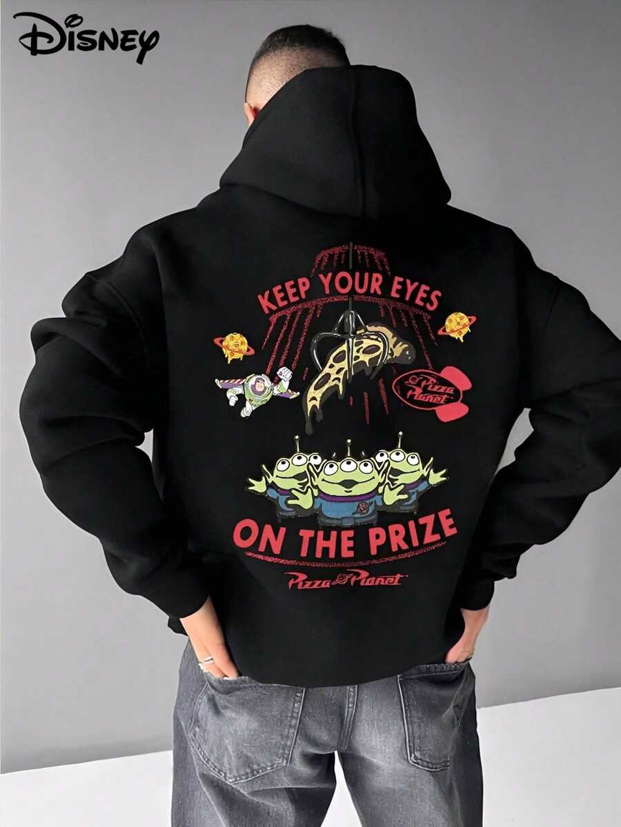 Disney KEEP YOUR EYES  Printed Heavyweight Long-Sleeved Hooded Sweatshirt, Perfect For Autumn And Winter, Versatile And Casual, Suitable For Any Occasion - 黑色 - 查看 1