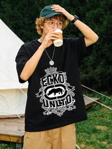 Ecko Unltd Crown Black T-Shirt, Rhino Logo Urban Street Wear Hip Hop Casual Tee For Men, Urban Street Style, Hip Hop Event, Casual Daily Wear, Skateboarding Outfit. - 黑色1 - 查看 2