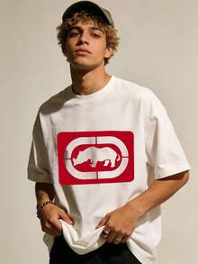 Ecko Unltd Red Rhino Logo White T-Shirt, Bold Graphic Casual Urban Retro Street Wear Tee For Men, Casual Daily Wear, Retro Street Style, Summer Hangout, Daily Errands. - 白色5 - 查看 2