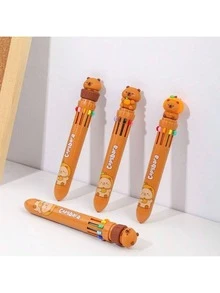 2 piezas Bolígrafos de punta de bola de 10 colores con diseño de Capibara adorable, bolígrafos retráctiles multicolor creativos para estudiantes, diario, patrones y colores surtidos coloridos - Dibujos animados - Ver 7
