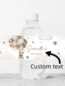 Customizable Text Personalized Gifts, Baby Shower Bath Water Bottle Labels, Brown Balloon Bear Girl Water Bottle Stickers, Baby Christening Water Bottle Decorations, Back To School Decorations, Birthday Party Ideal Gifts - Multicolor - View 1