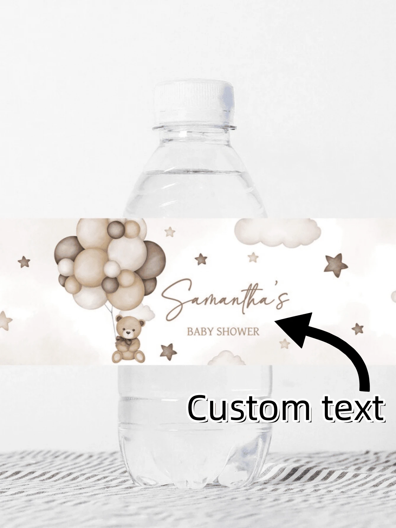 Customizable Text Personalized Gifts, Baby Shower Bath Water Bottle Labels, Brown Balloon Bear Girl Water Bottle Stickers, Baby Christening Water Bottle Decorations, Back To School Decorations, Birthday Party Ideal Gifts - Multicolor - View 1