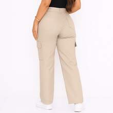 Stillger Moda Jeans Women's Wide Leg Cargo Pants High Waisted Butt Lifting Jeans - Màu be - Xem 2