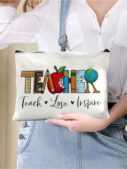 Cartoon Pattern Zippered Travel Bag, Lightweight Multi-Functional Cosmetic Bag, Simple Toiletry Bag, Teacher's Day Gift Bag, Travel And School Supplies, Essential Travel Cosmetic Bag, Holiday Essential, Back-To-School Cosmetic Bag, Cosmetic Pouch, Cosmetic Organizer Bag, Beauty Back-To-School Cosmetic Organizer Bag, Cosmetic Storage Bag Makeup Bag Make Up Organizer Makeup Storage Makeup Pouch Wash Bag Toiletry Travel Bag Vacation Essentials For Travel Gifts For Women