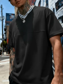 FRACTYR Men's Summer Fashion Minimalist V-Neck Short Sleeve T-Shirt | All-Match Street Casual Tee, Boyfriend/Husband Gift - Black - View 4