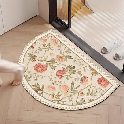 1pc Silica Gel Floral Pattern Bathroom Mat & Rug, Machine Washable, Suitable For Bathroom, Kitchen And More Scenes, Fresh And Soft, Suitable For All Seasons