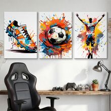 3 piezas Moderno Arte de Pared de Lienzo de Fútbol con Graffiti - Impresiones Coloridas de Atleta y Zapatillas, Decoración Urbana de Deportes para Sala de Estar, Dormitorio, Oficina, Opción Enmarcada - Multicolor - Ver 11
