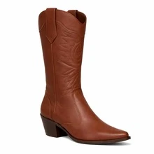 Women's Western Texan Country Rodeo Boots, High Top, Elongated Toe. - Camel - Ver 2