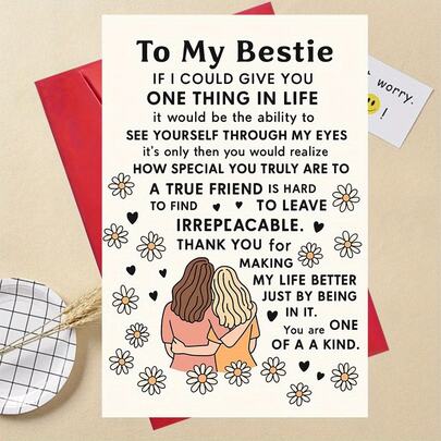 1pc Funny Gift Card "Heartfelt Bestie" For Your Best Friend, Celebrate True Friendship, Perfect For Special Occasions, Thank You For Being In My Life