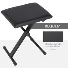 Piano Stool/Bench, Adjustable Height, Foldable, Metal, Faux Leather, Foam Padding, Black, Dimensions: 39 X 29 X 37-47 Cm - Black - View 2