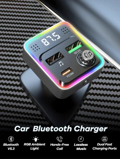 REMAX USB C Bluetooth Adapter For Car, AUX Wireless FM Radio Transmitter, PD 30W Fast Charger(Total Output: 50W), Handsfree Calling & Audio Receiver, MP3 Music Player, QC3.0 & Type-C PD USB Charger,Colors LED Backlit, Fast Charging Cigarette Lighter, Car Accessories, Super Practical Car Stuff