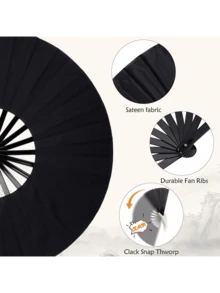 Black Classic Folding Hand Fan, Solid Color Folding Fan, Wooden Accordion-Style Handheld Fan, Summer Cooling Gift, Easy To Carry And Fit In Bag, Suitable For Wedding, Party Gift, Performance, Dance, Home Decor, Festival, Summer - Multicolor - View 10