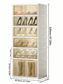 Zapatero plegable de 9 capas, adecuado para la entrada del armario, caja de almacenamiento de caja de zapatos transparente apilable con tapa, zapatero de plástico, zapatero de almacenamiento debajo de la cama de gran capacidad fácil de montar - Blanco - Ver 10