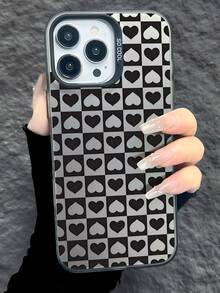 1 pieza Funda de teléfono a prueba de golpes con patrón de arte de píxeles en blanco y negro lleno de amor y expresión de amor, compatible con Apple 17, 16, 15, 14, 13, 12, 11 Pro Max, compatible con la serie - Multicolor - Ver 3