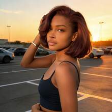 SHINEHAIR Light Brown Mixed Bob Wig, Without Lace, 9x6 Cm, 180% Hair Density, Layered Cut. - Multicolor - View 4