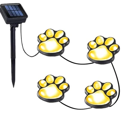 Animal Paw Print Solar Lights Outdoor Garden Decor, Set Of 4Pcs Paw Print Lights With Cord, IP55 Waterproof Yard Pathway Decor Light, New Home Birthday Christmas Gift
