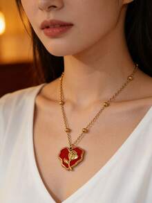 Dây chuyền mặt dây chuyền bằng thép không gỉ VceTd dành cho nữ, mặt dây chuyền hình trái tim bất đối xứng với thiết kế hoa hồng, thích hợp để đeo hàng ngày, đi làm, dự tiệc, hẹn hò, hoặc làm quà tặng cho người thân yêu hoặc bạn bè nữ. - Vàng - Xem 5
