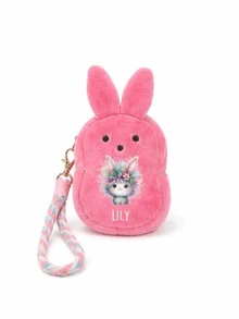 1 Pc Custom Name Floral Alphabet Bunny Wallet, Rabbit Plush Coin Purse With Wristband, Easter Basket Filler, Easter Gift - Multicolor - View 16