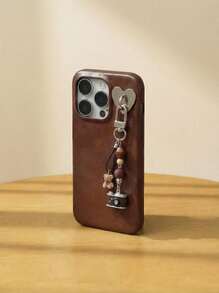 Joivida 1 件卡通熊相机带手链荔枝纹皮革手机壳适用于 17 16 15 14 13 12 11 Pro Max Plus 软后盖 - 棕色 - 查看 2