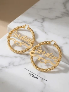 Anting Hoop Besar Berpilin Kustom dengan Nama, Anting Emas Personalisasi, Anting Modis, Hadiah Perhiasan Unik Cocok untuknya, Ibu, Istri - MultiWarna - View 11