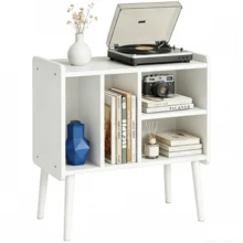 Soporte para reproductor de discos de mediados de siglo, soporte para gabinete de discos de vinilo con almacenamiento de hasta 100 álbumes, mesa de reproductor de discos para sala de estar - Blanco - Ver 1