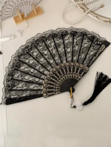 Folding Hand Fans,Foldable Lace Fans,Chinese Folding Fans,Retro Folding Fans,Tassel Handheld Bamboo Fans,Haitang Fans,Bamboo Fans - Image - View 7