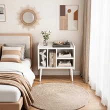 Soporte para reproductor de discos de mediados de siglo, soporte para gabinete de discos de vinilo con almacenamiento de hasta 100 álbumes, mesa de reproductor de discos para sala de estar - Blanco - Ver 4