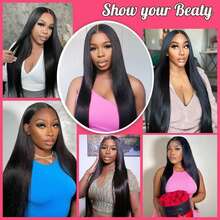 Black Lace Front Wigs 13x6 13x4 200 Density HD Lace Front Wigs For Black Women Glueless Wigs Pre Plucked #1B Straight 24 Inch Heat Resistant Fiber Hair With Baby Hair Daily Party Cosplay Use - Natural & Black - View 11