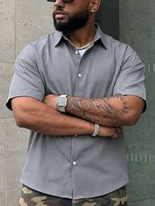 Men's Business Commuting Short Sleeved Shirt, Loose And Versatile, Summer Button Thin Lightweight Top - Dark Grey - View 5