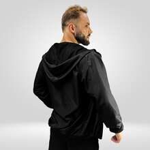 Men's Waterproof Windbreaker Jacket With Hood - Black - View 9