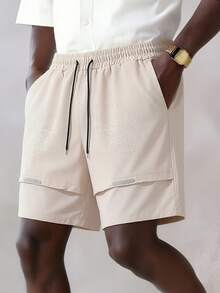 男士抽绳腰带口袋休闲百搭日常短裤 - 卡其色 - 查看 2