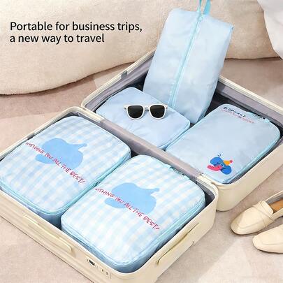 4pcs/Set Portable Travel Organizer Bags, Compressible Storage Bags, Foldable Large Capacity, Suitable For Travel Essentials, Luggage Organizer, Carry-On Bag Accessories, Including Toiletry Bag, For Road Trips And Camping, Unisex Gift