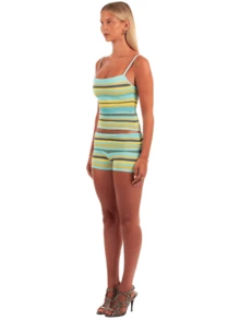 Shorts Set Women 2 Piece Outfits - Stripe Casual Y2K Two Pc Sleeveless Tank Crop Tops And Skinny Booty Shorts Sets - 青色 - 查看 4