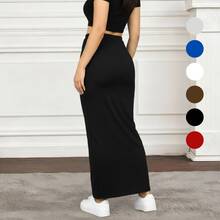 Women's Long Slit Skirt - 黑色 - 查看 3