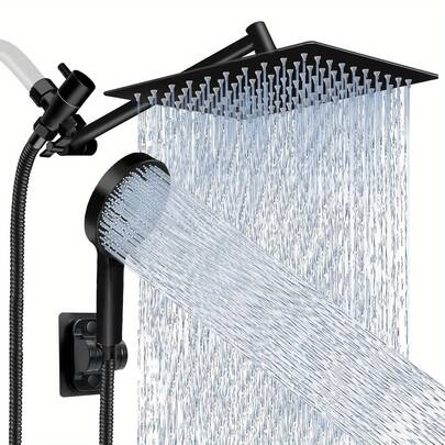 Bathroom Rainfall Shower Head 8/10/12" Square With Adjustable Extension Arm, High Pressure Shower Head, Ultra Thin Rainfall Bath Shower With Silicone Nozzle, Three Function Handheld Showerhead