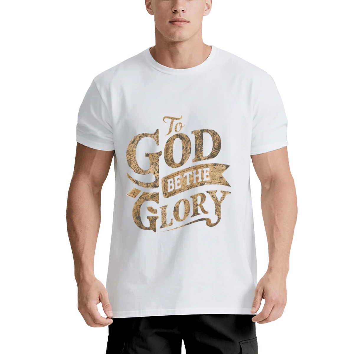 A Dios Sea La Gloria Camiseta Negra con Diseño de Texto Religioso para Eventos de Iglesia y Ocasiones Religiosas - Blanco - Ver 1