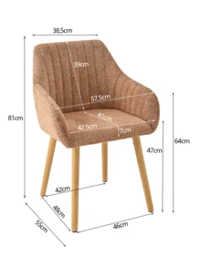 Goeurvant Modern Vertical-Stripe Upholstered Dining Chairs With Armrests And Solid Wood Legs For Dining Room, Kitchen, Living Room - Set Of 2 / Set Of 4 / Set Of 6 - Light Brown - View 9