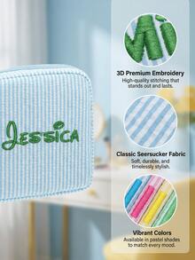 Custom Name Monogram Cosmetic Bag, Monogram Embroidered Makeup Bag, Customized Toiletry Bags,Personalized Bridesmaid Makeup Bag, Seersucker Cosmetic Bag For Girl, Large Capacity Cosmetic Bag, Makeup Organizer, Monogrammed Toiletry Bag - Multicolor - View 6