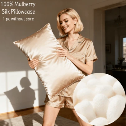 1 față de pernă din mătase 100% Mulberry, față de pernă dublă din mătase cu fermoar ascuns, delicată cu pielea și părul, potrivită pentru bărbați și femei (inserția pernei nu este inclusă)