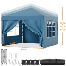 DEVOKO 3x3m Folding Pavilion With 4 Removable Side Panels, Foldable Garden Tent, Waterproof And Stable, Height Adjustable Party Tent, UV Protection 50+, For Camping - Blau Mit Seitenwänden - View 7