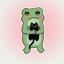 1张/3张青蛙拥抱黑猫贴纸，咖啡爱好者妈妈俱乐部，疲惫妈妈，叛逆女孩 - 聚丙烯材质，适用于汽车保险杠、笔记本电脑和水杯 - 生命、宇宙和万物象征，剪贴簿用品 - 乙烯基 - 查看 14