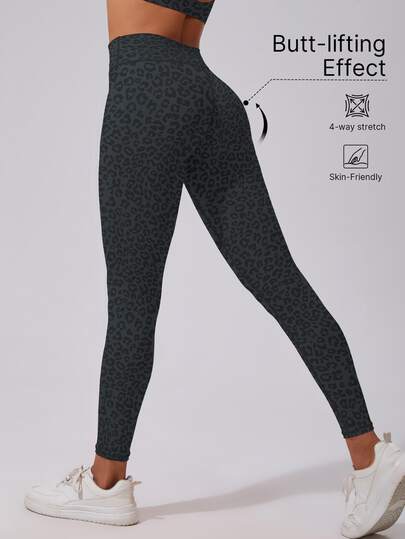 1 Pair Women High Waist Butt Lifting Leopard Print Leggings, Stretchy, Breathable, Moisture-Wicking, Suitable For Gym, Yoga, Pilates, Outdoor, Casual, Sports, Running, Cycling, Tennis, Badminton, Football, Golf