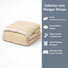 Cobertor com Mangas Sherpa Casa Dona Super Quentinho e Macio para Relaxar no Frio - Bege - Visão 7