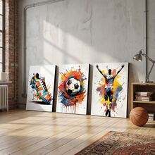 3 piezas Moderno Arte de Pared de Lienzo de Fútbol con Graffiti - Impresiones Coloridas de Atleta y Zapatillas, Decoración Urbana de Deportes para Sala de Estar, Dormitorio, Oficina, Opción Enmarcada - Multicolor - Ver 8