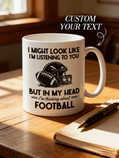 1pc Customized American Football Themed Coffee Mug, Personalized Funny Text Ceramic Cup, Gift For Football Fans, Novelty Sports Theme Mug Suitable For Game Day, Office Desk, Home Breakfast, Birthday Christmas Gift