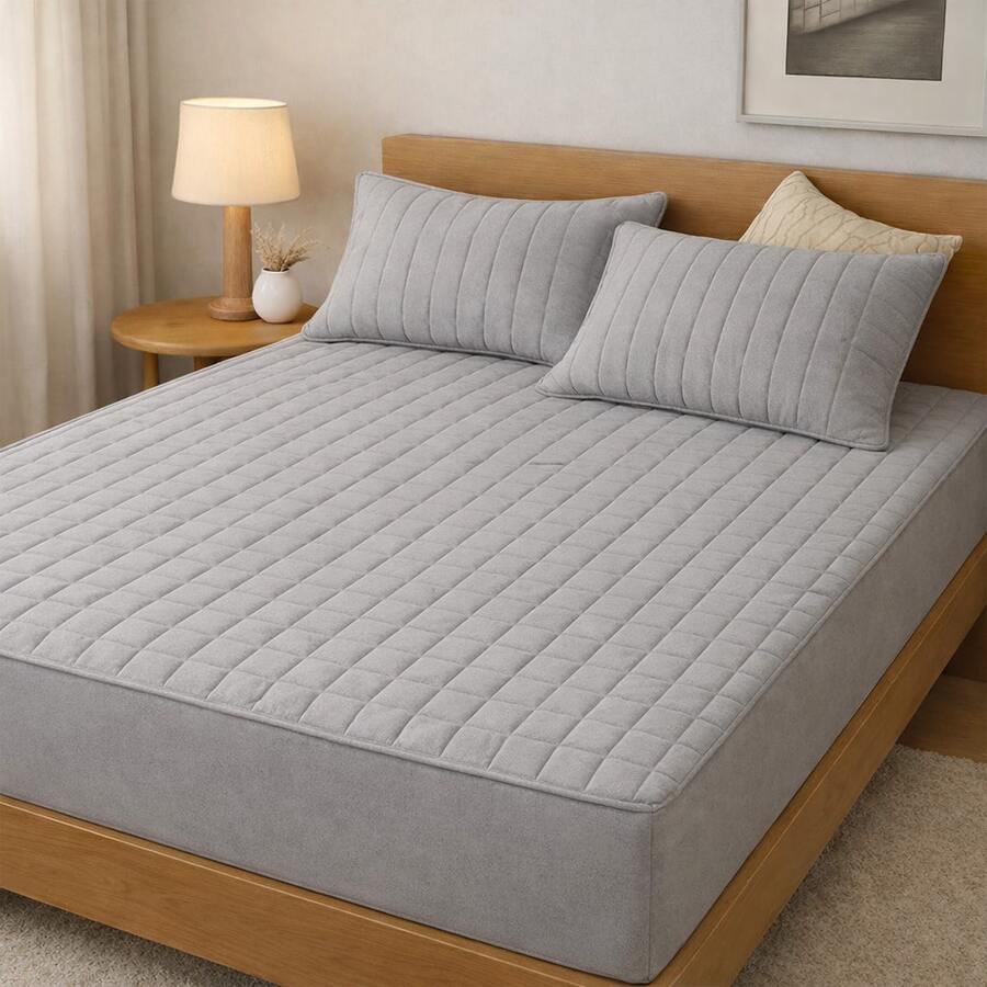 100% Waterproof Mattress Protector With Elastic All Around – Total Protection - Gris - Ver 1