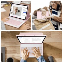 无线蓝牙键盘（150mAh）和鼠标笔支架可拆卸键盘保护套，兼容三星 Galaxy Tab Redm SE（粉色） - 粉色 - 查看 6