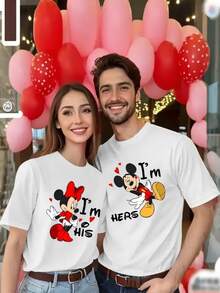A Disney Valentine's Day Couple's Sweatshirt Featuring Mickey And Minnie Mouse, Men's Regular Fit, Machine Washable, Suitable For Autumn And Winter Casual Wear, Cartoon Character Design, Comfortable Fabric, Detailed Description, Easy To Care For, And An Excellent Gift Choice. - Phụ nữ - Da trắng - Xem 1