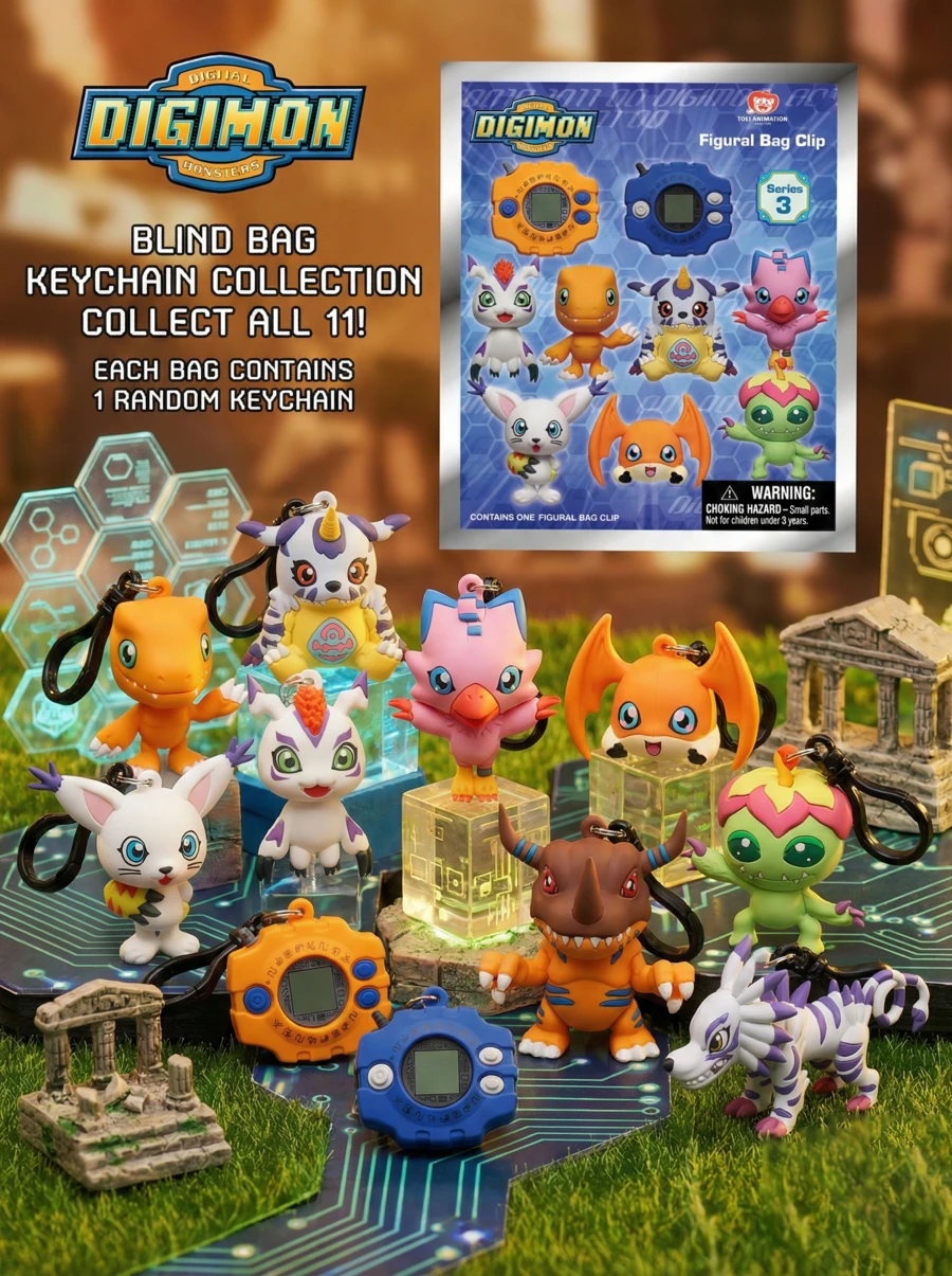 TOEI ANIMATION 数码宝贝官方授权盲盒钥匙扣（1个）- 3D泡沫盲盒神秘盒人偶包夹&挂件拉链钥匙圈背包配件收藏品情人节礼物 - 亚古兽 加布兽 比丘兽 甲虫兽 巴鲁兽 哥玛兽 巴达兽 迪路兽 暴龙兽 加鲁鲁兽 - 彩色 - 查看 1