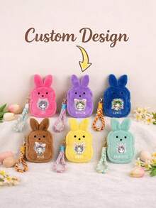1 Pc Custom Name Floral Alphabet Bunny Wallet, Rabbit Plush Coin Purse With Wristband, Easter Basket Filler, Easter Gift - Multicolor - View 1